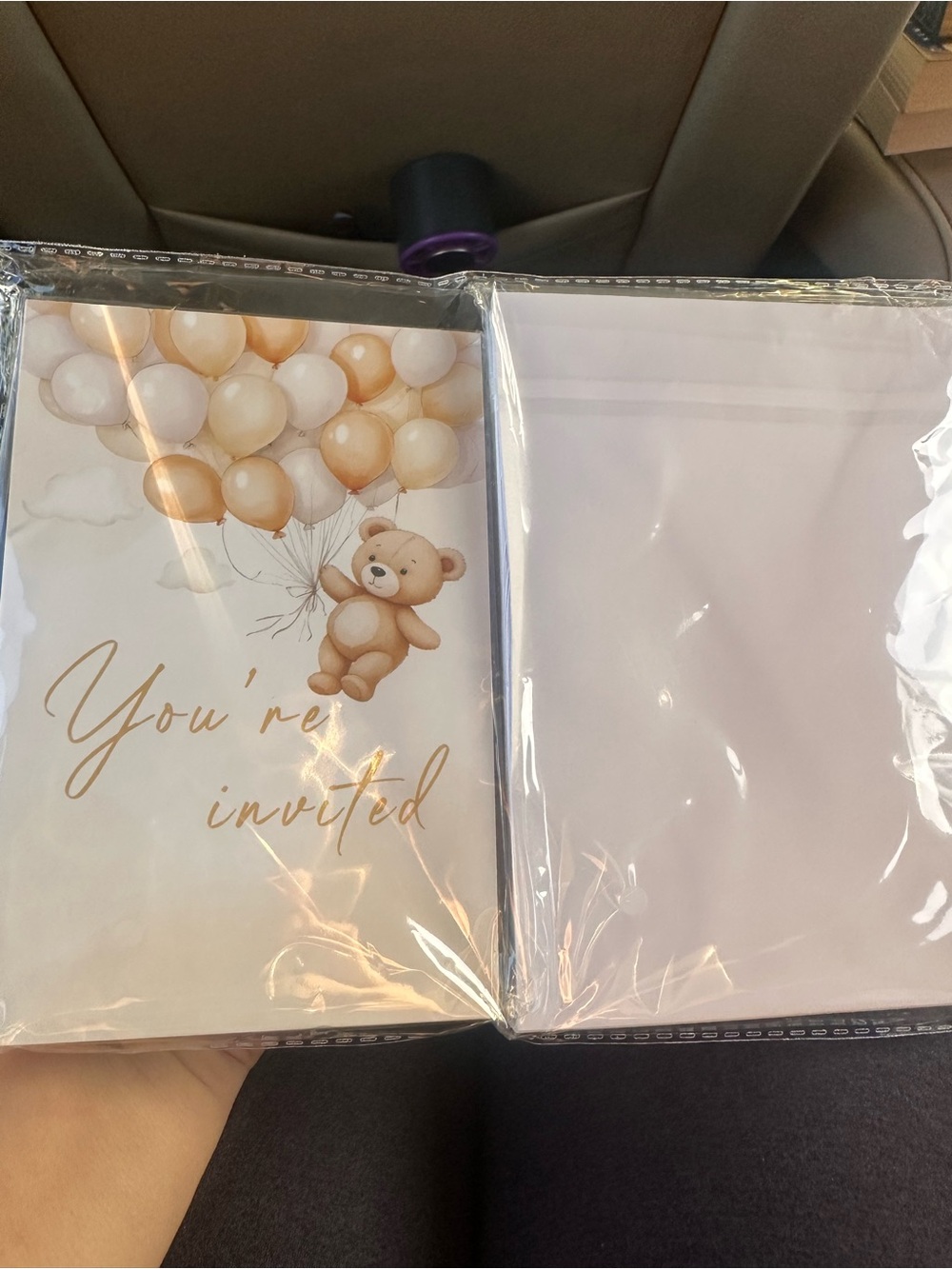 You're Invited Teddy Balloon Party Invitations - Rose Gold and White